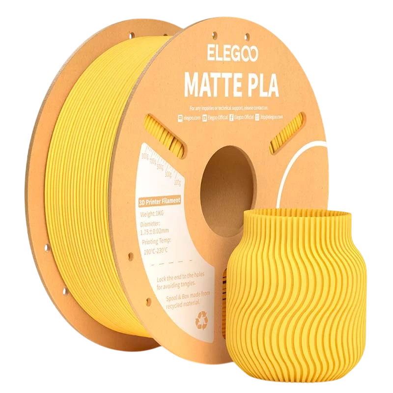 ELEGOO PLA MATTE Amarillo Mate para Impresoras 3D FDM - Filamento 1.75mm Bobina de 1kg
