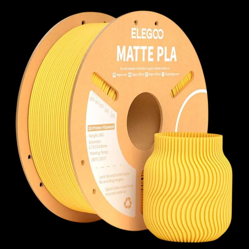 ELEGOO PLA MATTE Amarillo Mate para Impresoras 3D FDM - Filamento 1.75mm Bobina de 1kg