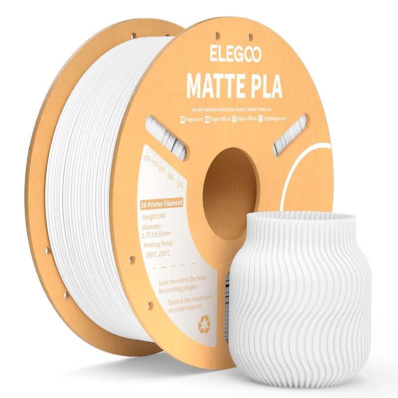 ELEGOO PLA MATTE Blanco Mate para Impresoras 3D FDM - Filamento 1.75mm Bobina de 1kg