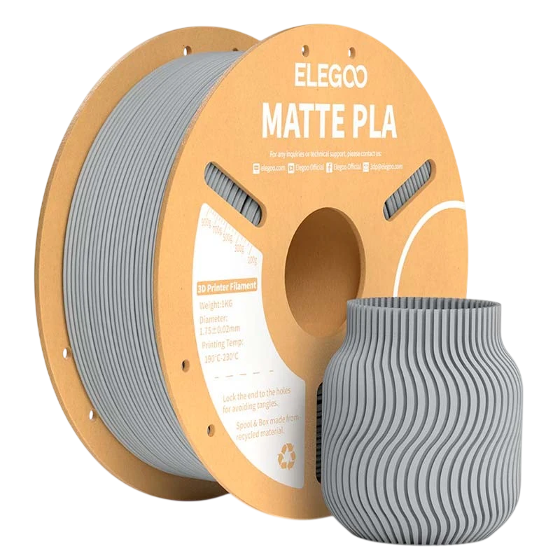 ELEGOO PLA MATTE Gris Mate para Impresoras 3D FDM - Filamento 1.75mm Bobina de 1kg