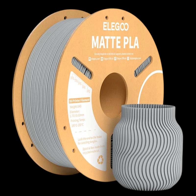 ELEGOO PLA MATTE Gris Mate para Impresoras 3D FDM - Filamento 1.75mm Bobina de 1kg