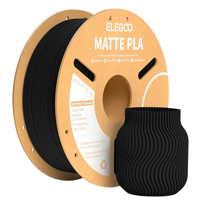 ELEGOO PLA MATTE Negro Mate para Impresoras 3D FDM - Filamento 1.75mm Bobina de 1kg