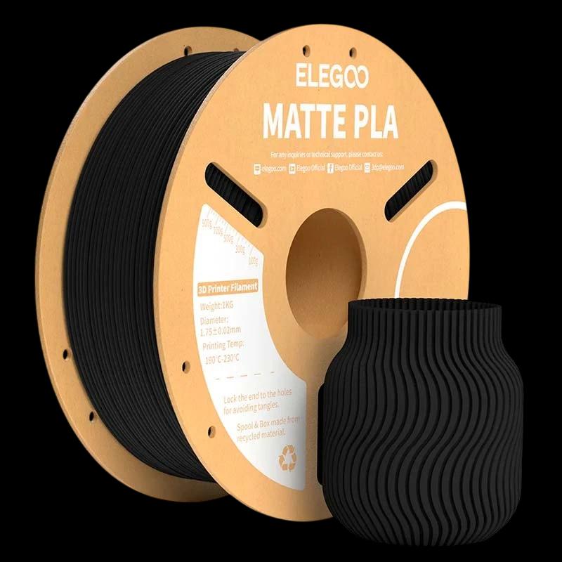 ELEGOO PLA MATTE Noir Mat pour Imprimantes 3D FDM - Filament 1.75mm Bobine de 1kg