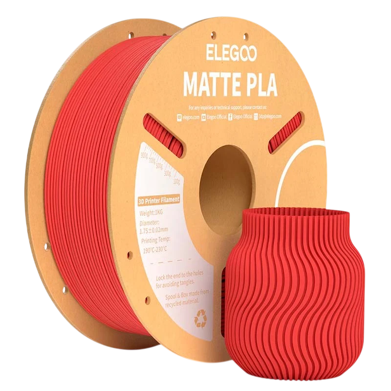 ELEGOO PLA MATTE Rojo Mate para Impresoras 3D FDM - Filamento 1.75mm Bobina de 1kg