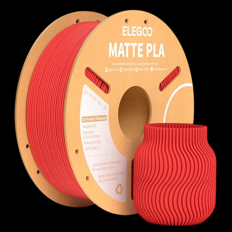 ELEGOO PLA MATTE Rojo Mate para Impresoras 3D FDM - Filamento 1.75mm Bobina de 1kg