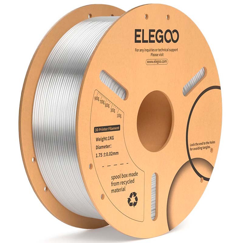ELEGOO PLA Plus Transparente para Impresoras 3D FDM - Filamento 1.75mm Bobina de 1kg