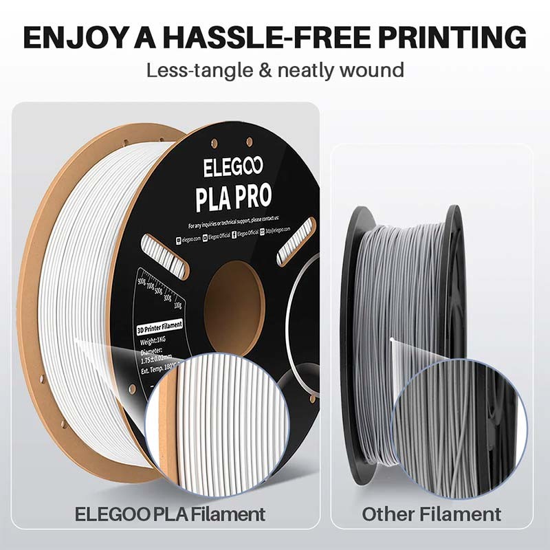 Filamento ELEGOO PLA PRO 1.75mm Negro - diseño antinudos