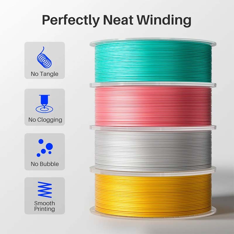 Filamento ELEGOO Silk PLA Verde Menta Sedoso - perfectamente enrollado