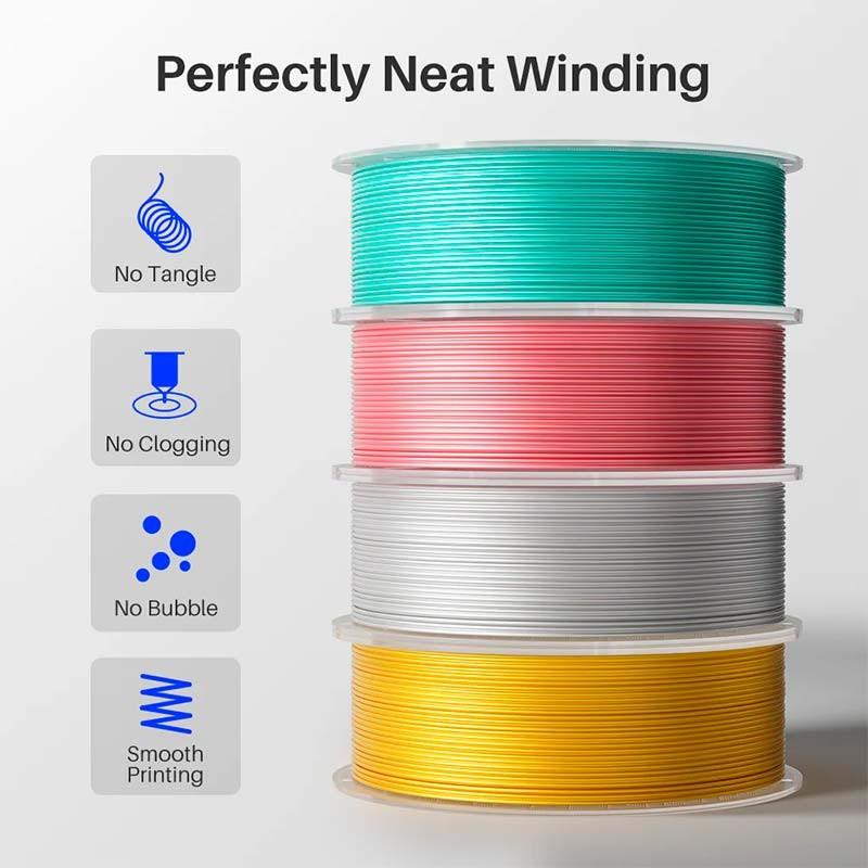 Filamento ELEGOO Silk PLA Verde Menta Sedoso - perfectamente enrollado