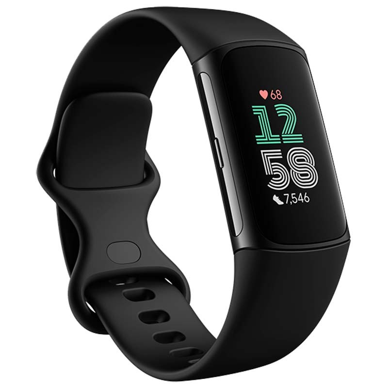 vista frontal y lateral izquierdo de la Pulsera de actividad Fitbit Charge 6 Negro