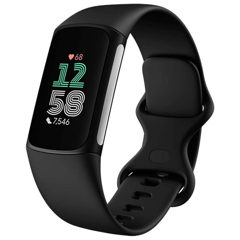 vista frontal y lateral derecho de la Pulsera de actividad Fitbit Charge 6 Negro