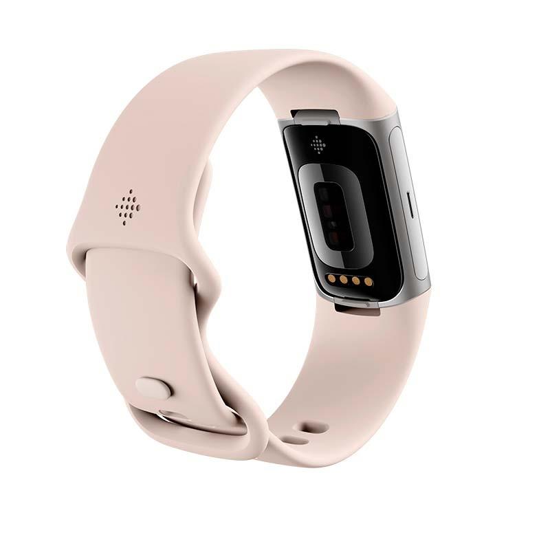 vista trasera y lateral izquierdo de la Pulsera de actividad Fitbit Charge 6 Plata