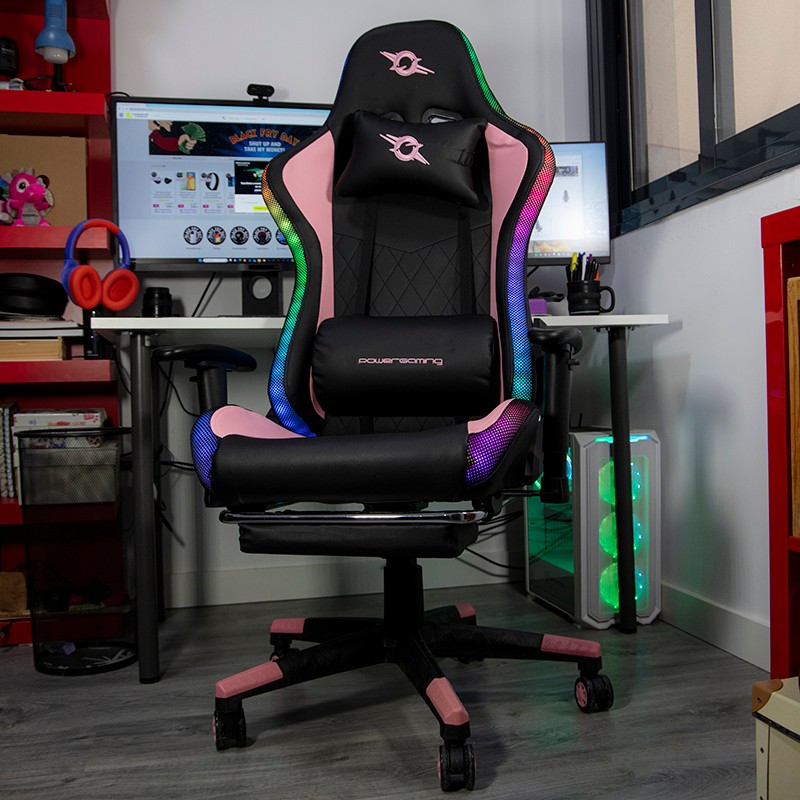 Silla PowerGaming LED RGB V2 Rosa con Reposapiés Foto real
