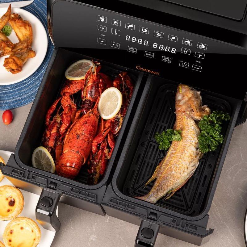 Temperatura ajustável da Fritadeira Sem Óleo Onemoon D8 Cesto Duplo 4L + 4L Preto