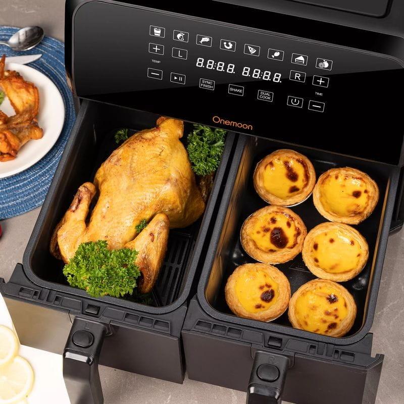 Fritadeira sem óleo com temporizador Onemoon D8 cesto duplo 4L + 4L preto