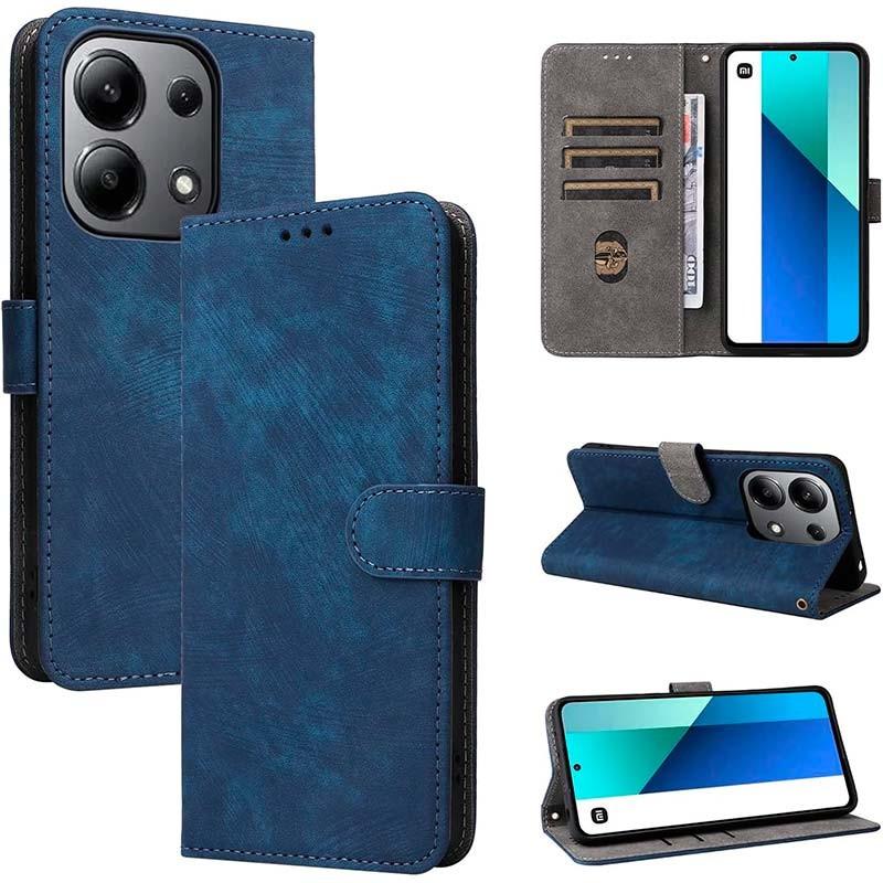 Vue détaillée de l'étui bleu 360º Protection de type livre pour Xiaomi Redmi Note 13 4G