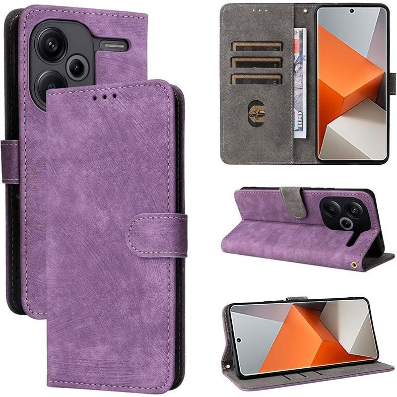 Vue détaillée de l'étui violet 360º Protection de type livre pour Xiaomi Redmi Note 13 Pro+ 5G
