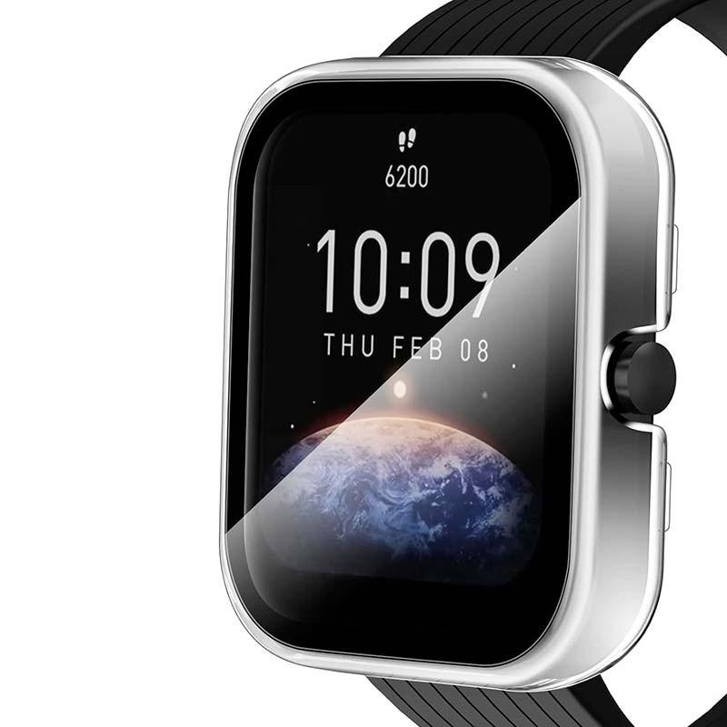 vista frontal da Capa PC transparente + Vidro Temperado Amazfit Bip 3