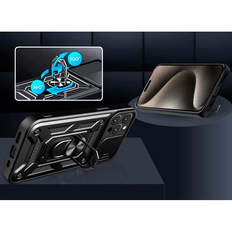 Funda Armadura Militar negra para Xiaomi Redmi Note 14 Pro Plus 5G - anillo giratorio