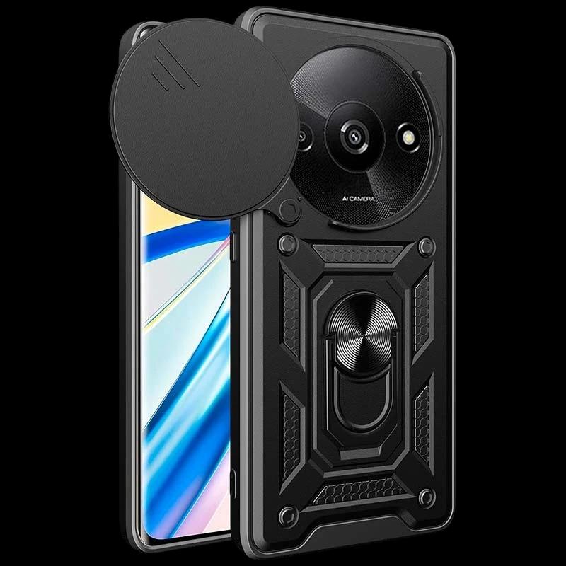 Funda Armadura Militar para Xiaomi Redmi A3 / Poco C61 con Protección de Cámara, Soporte Metálico y Anillo Negro