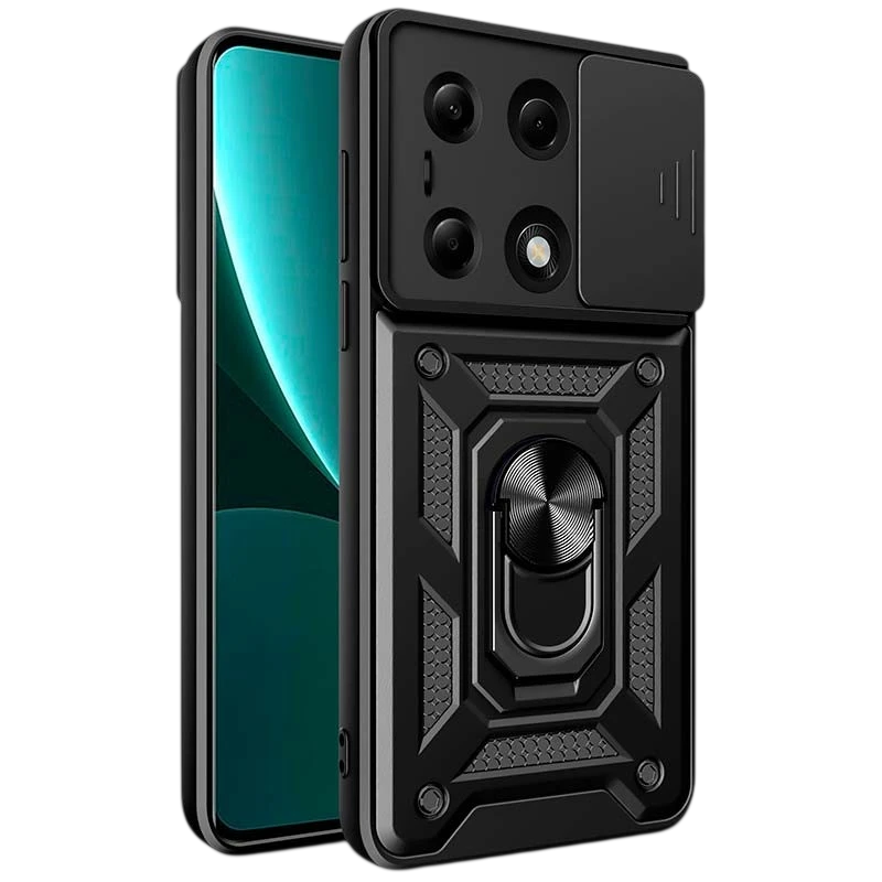 Funda Armadura Militar negra para Xiaomi Redmi Note 13 Pro 4G con protección de cámara, soporte magnético y anillo
