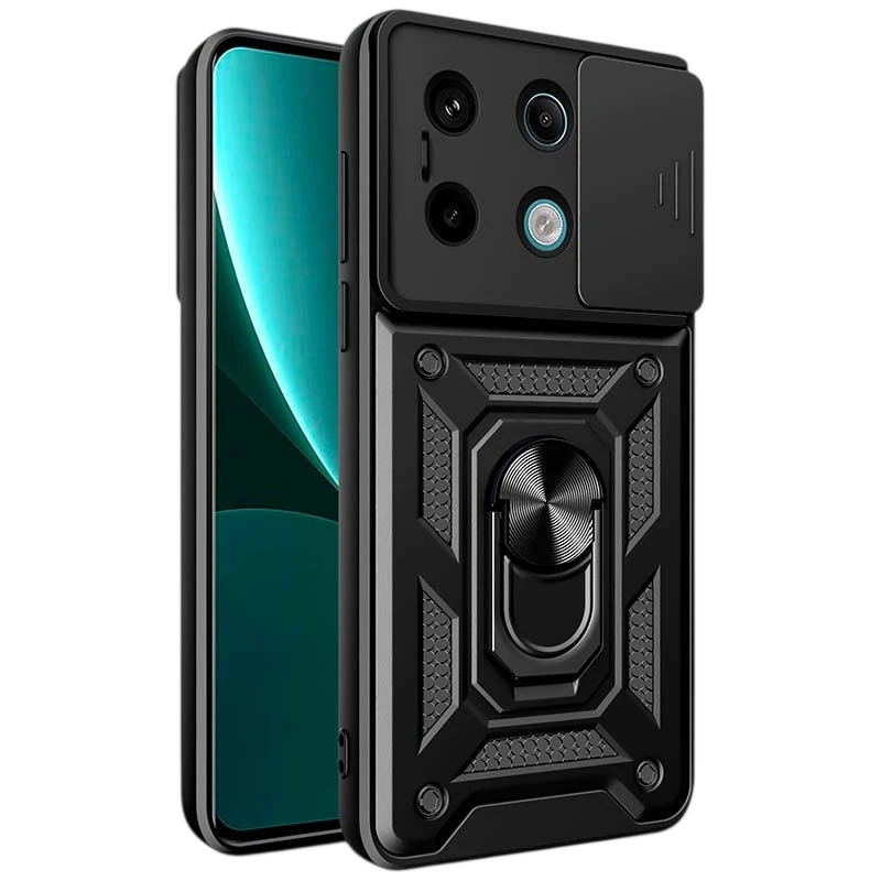 Funda Armadura Militar negra para Xiaomi Redmi Note 13 Pro 5G con protección de cámara, soporte magnético y anillo