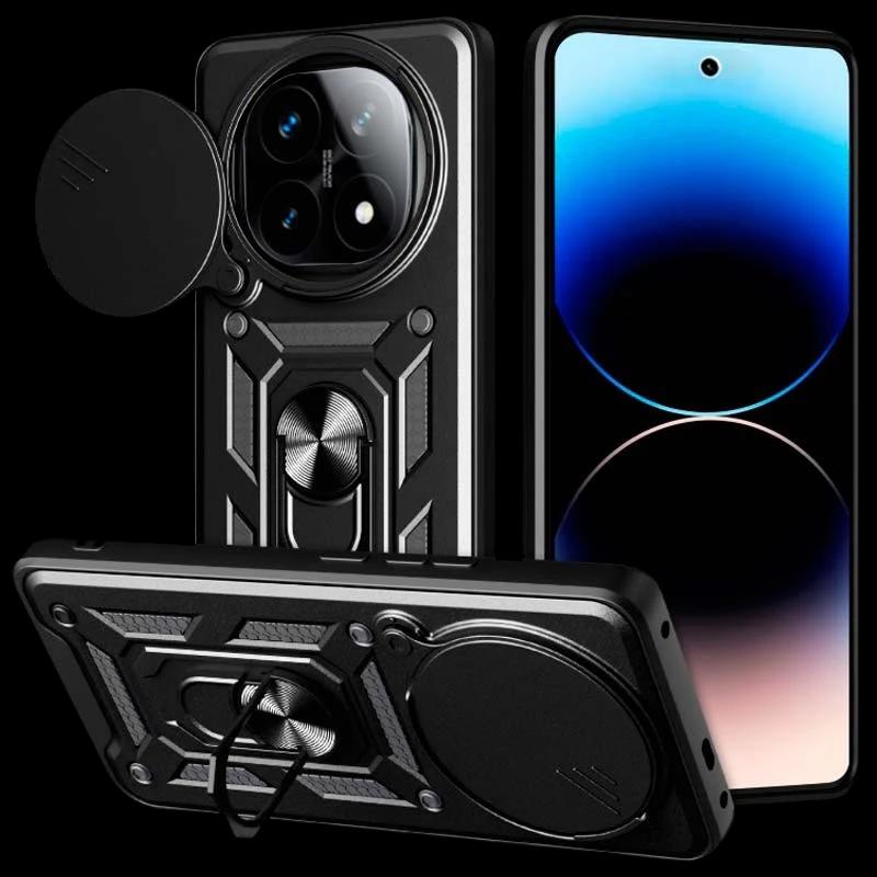 Funda Armadura Militar para Xiaomi Redmi Note 14 Pro Plus 5G con Protección de Cámara, Soporte Metálico y Anillo Negro