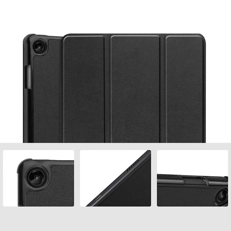 Funda Lenovo Tab One Compatible Negro: cubierta tríptico plegable negra, acabado tipo piel, recortes precisos para cámara, botones y puertos, protección