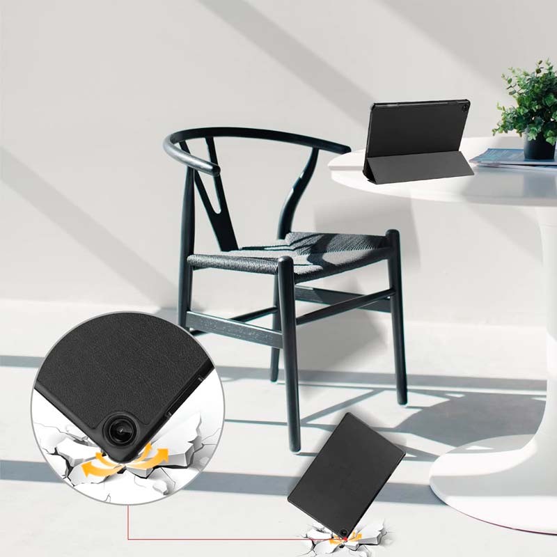 Funda Lenovo Tab One Compatible Negro: estuche plegable tipo tríptico, textura antideslizante, corte para cámara, soporte horizontal, protección contra