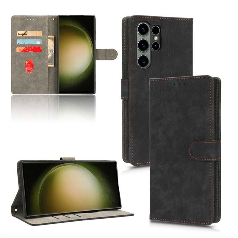 vue détaillée de l'Étui noir de type livre 360º Protection pour Samsung Galaxy S24 Ultra 5G