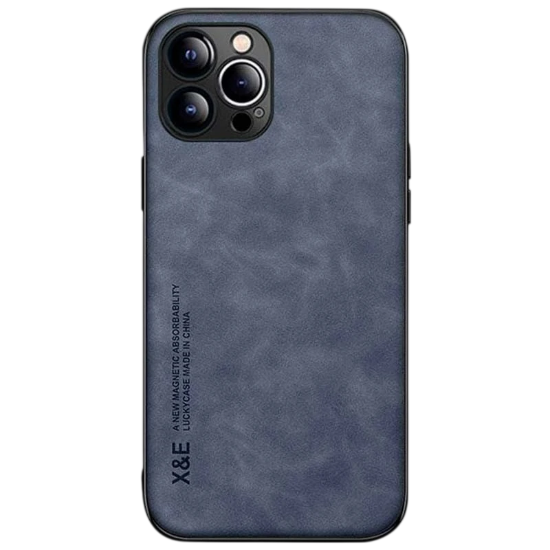 Coque en simili cuir Magnetic Luxury bleu pour iPhone 14 Pro