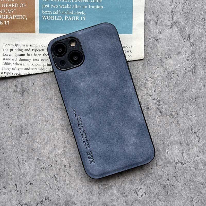 foto real de la Funda de polipiel Magnetic Luxury azul para iPhone 14 Pro