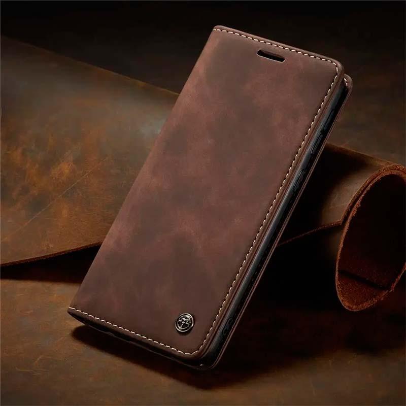 fotografía real de la Funda marrón oscuro Magnetic Wallet tipo libro para Xiaomi Redmi Note 13 Pro+ 5G