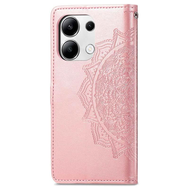 Vista traseira da Capa rosa Mandala tipo livro para Xiaomi Redmi Note 13 4G