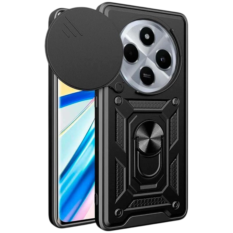 Funda Armadura Militar para Xiaomi Redmi 14C / Poco C75 con Protección de Cámara, Soporte Metálico y Anillo Negro