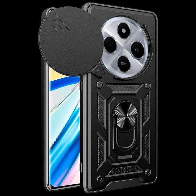 Capa de Armadura Militar para Xiaomi Redmi 14C / Poco C75 com Proteção de Câmara, Suporte Metálico e Anel Preto