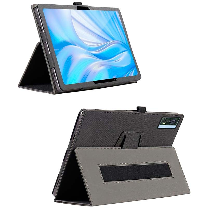 vue avant et arrière de l'étui compatible noir pour Oukitel OT5S en mode support