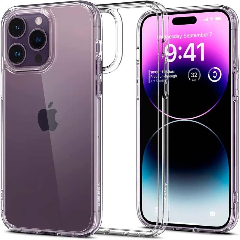 vue avant et arrière du Coque en silicone transparent pour iPhone 14 Pro