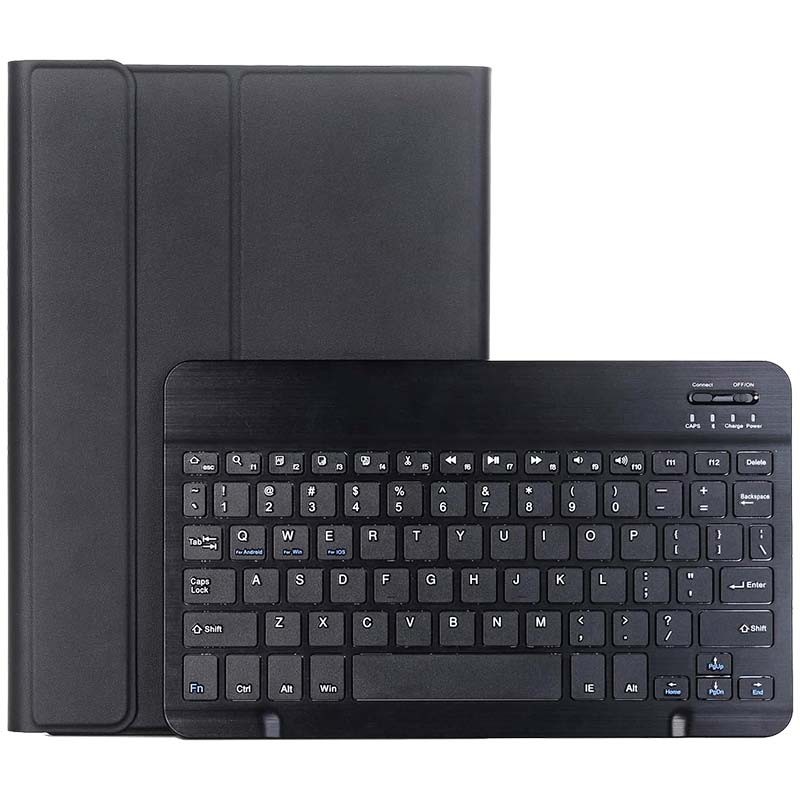 Funda con teclado Lenovo Tab 10.1: estuche negro tipo libro con soporte plegable y teclado Bluetooth extraíble de tamaño completo con teclas multimedia