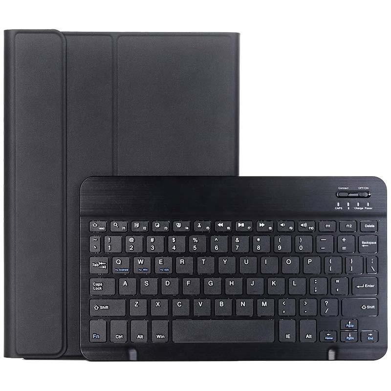 Funda con teclado Lenovo Tab 10.1: estuche negro tipo libro con soporte plegable y teclado Bluetooth extraíble de tamaño completo con teclas multimedia