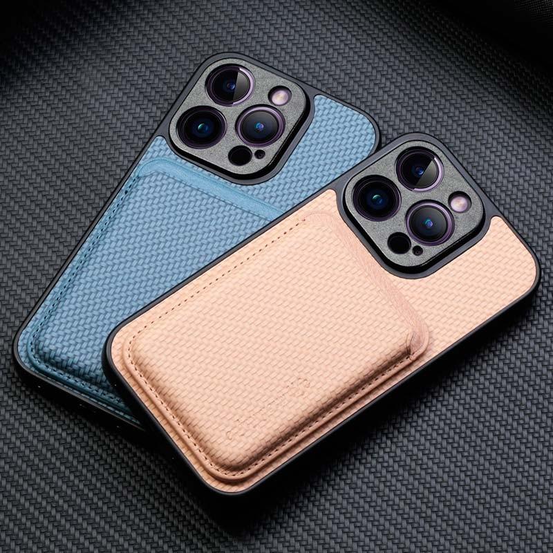 vista trasera de la Funda Wallet beige con MagSafe y cartera para iPhone 15 Pro Max