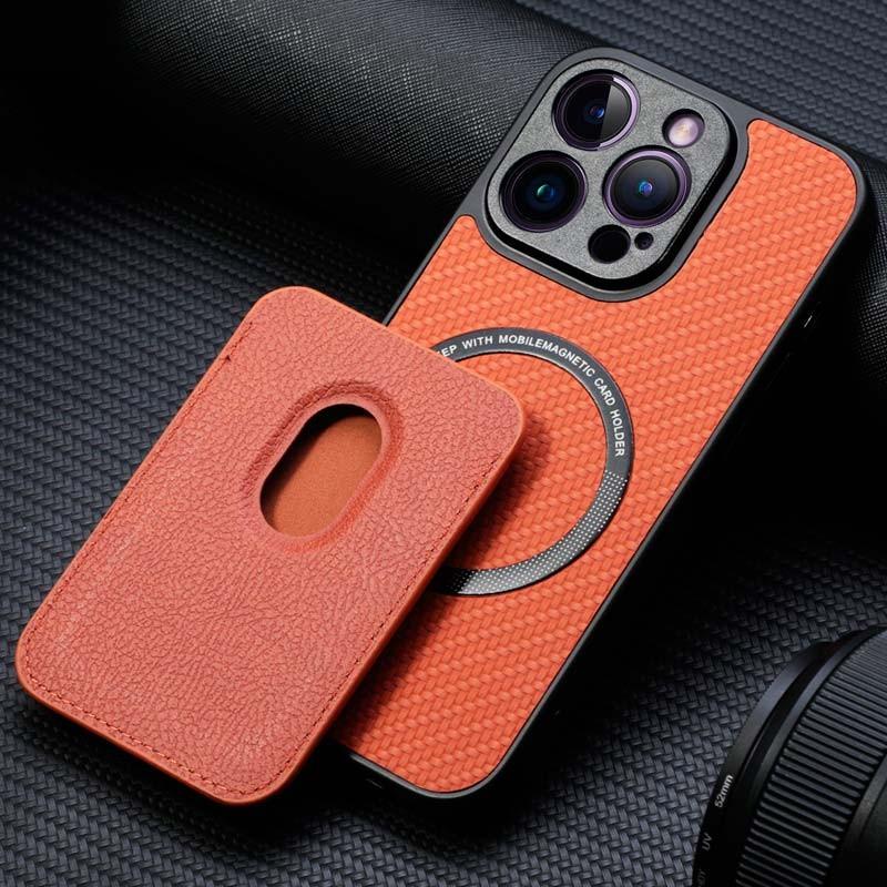 cartera de la Funda Wallet naranja con MagSafe para iPhone 15 Pro Max