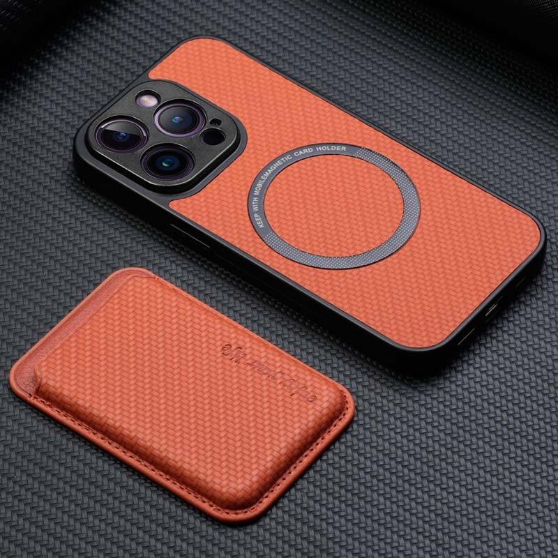 MagSafe de la Funda Wallet naranja con cartera para iPhone 15 Pro Max
