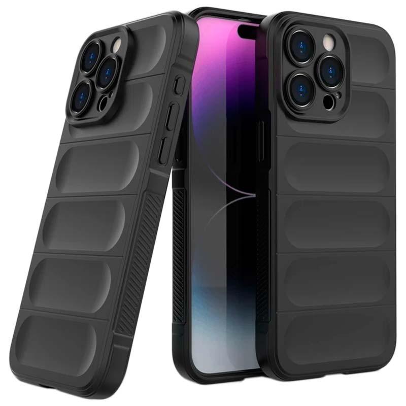 vista frontal, trasera y lateral de la Funda de silicona negra Wave para iPhone 15 Pro