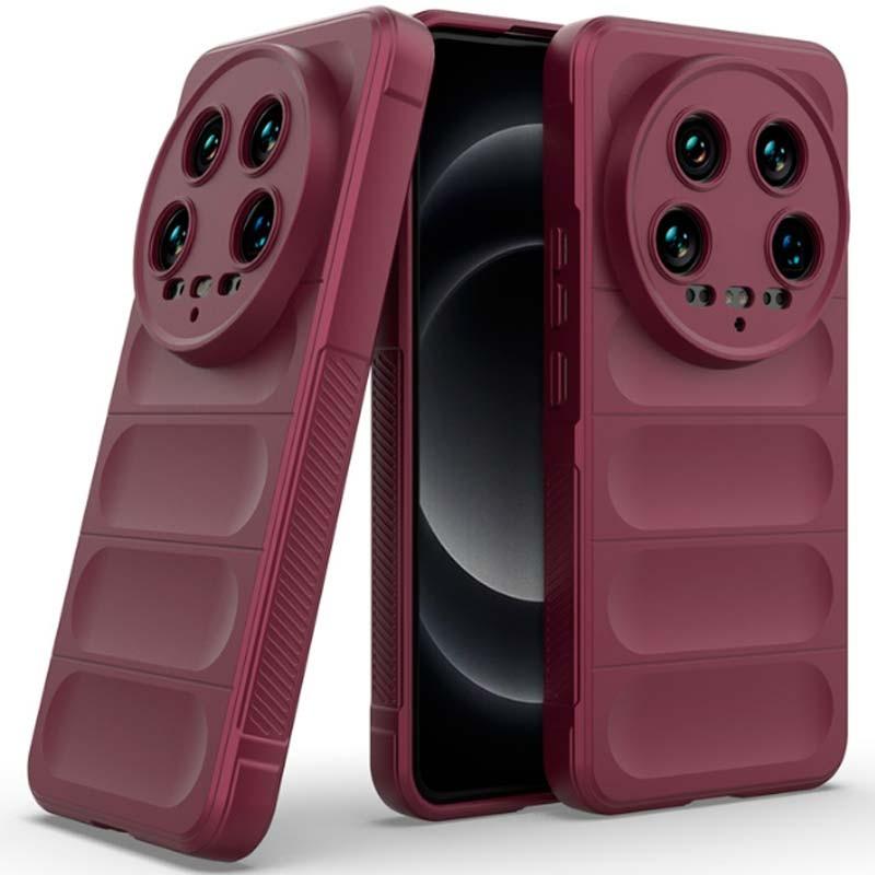 vista frontal, trasera y lateral de la Funda de silicona borgoña Wave para Xiaomi 14 Ultra