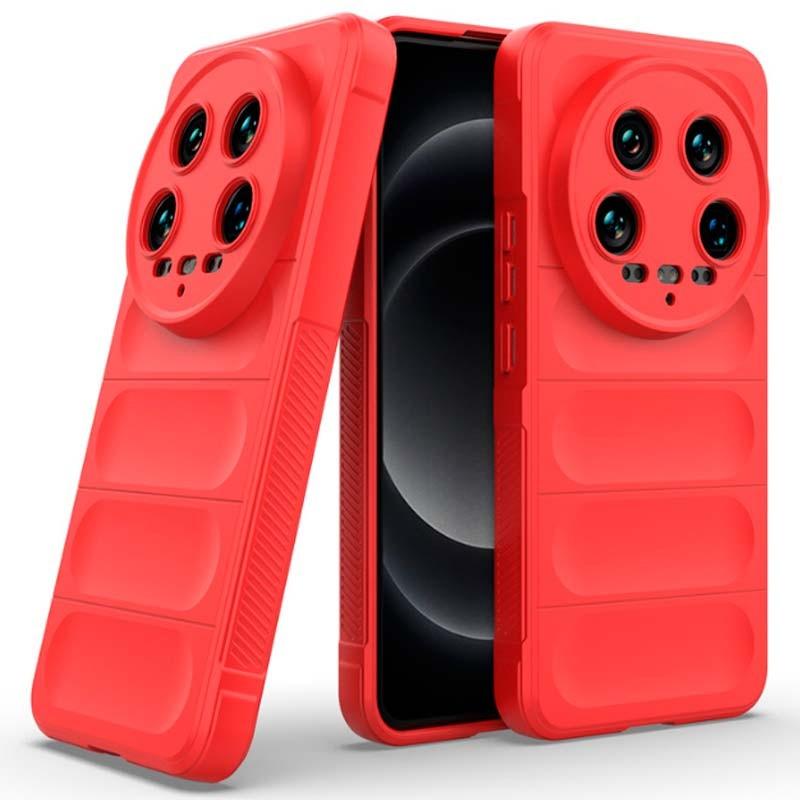 vista frontal, trasera y lateral de la Funda de silicona roja Wave para Xiaomi 14 Ultra