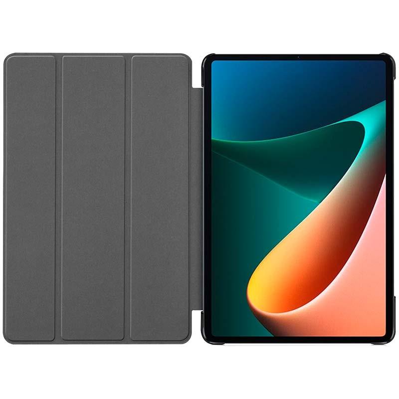 Coque Xiaomi Pad 8 et 8 Pro noire avec rabat tri-fold, intérieur doux gris, découpe précise pour caméra, protection fine et support pliable multi-angles