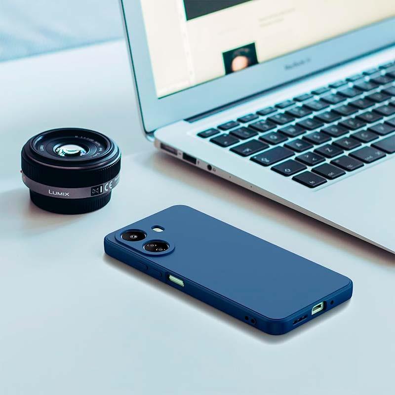 photo réelle de l'étui Square Liquid Premium bleu pour Xiaomi Redmi 13C