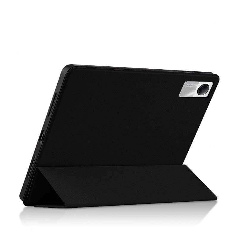 Coque Ultra Slim Xiaomi Redmi Pad SE Compatible Noir avec support pliable, finition mate noire, découpe précise pour caméra, protection fine et élégante