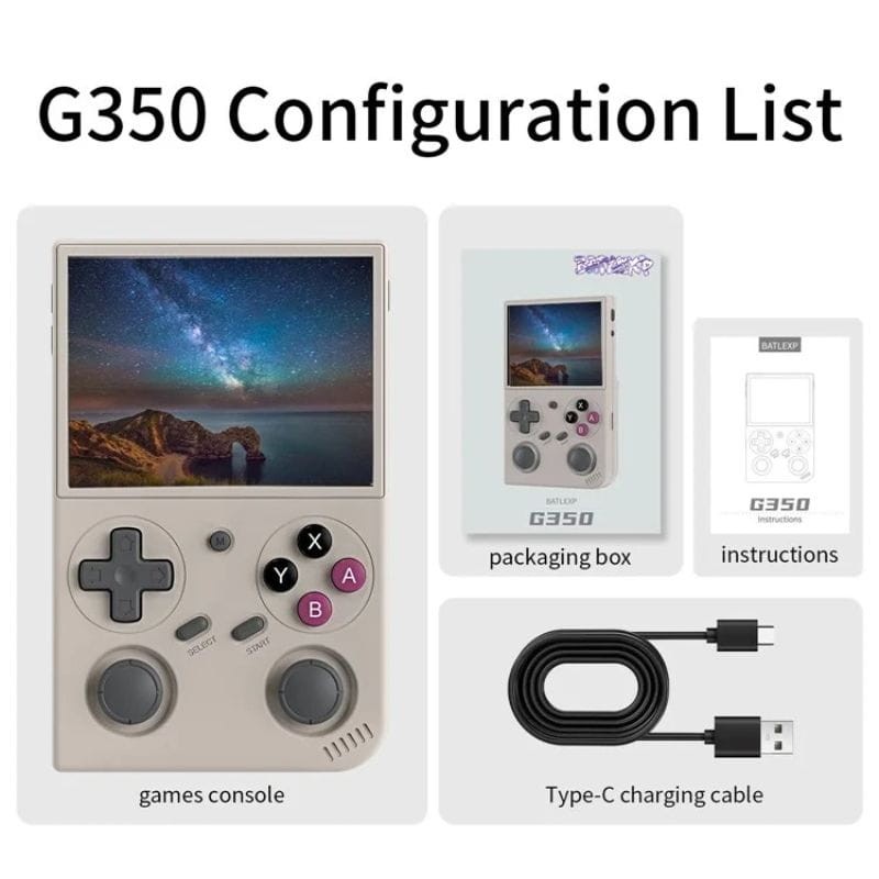 Anbernic G350 1 Go/64 Go gris image de contenu de l'emballage